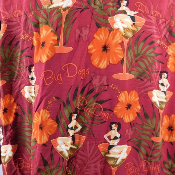 Big Dogs Other - Big Dogs Hawaiian Shirt Men Martini Glass Hula Girl 100% Rayon Maroon Size 3X